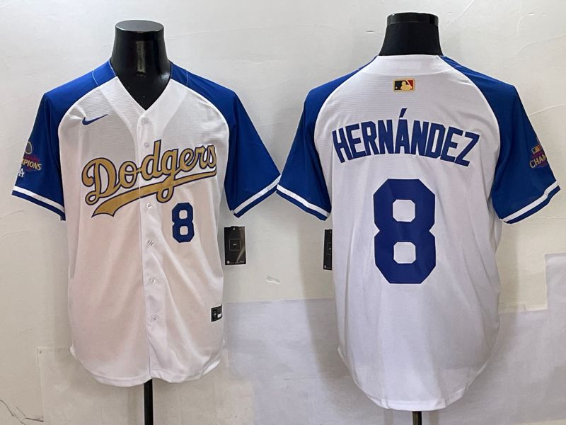 Men Los Angeles Dodgers #8 Hernandez White Blue Champion gold character Nike 2025 MLB Jersey style 5042->los angeles dodgers->MLB Jersey